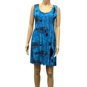Klozlyne Blue Rayon Tropical Mirror Image Fish Hawaiian Print Dress Womens XL